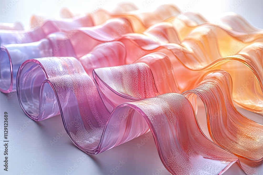 Poster colorful translucent ribbons flowing gracefully in soft light create a mesmerizing abstract display 
