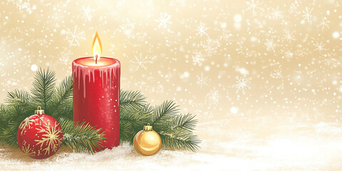 Christmas Card Design with Candles, Ornaments, and Frosted Surface