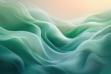 Obraz premium Soft undulating waves of green and blue create a tranquil ambiance reminiscent of a serene landscape at dawn. Generative AI