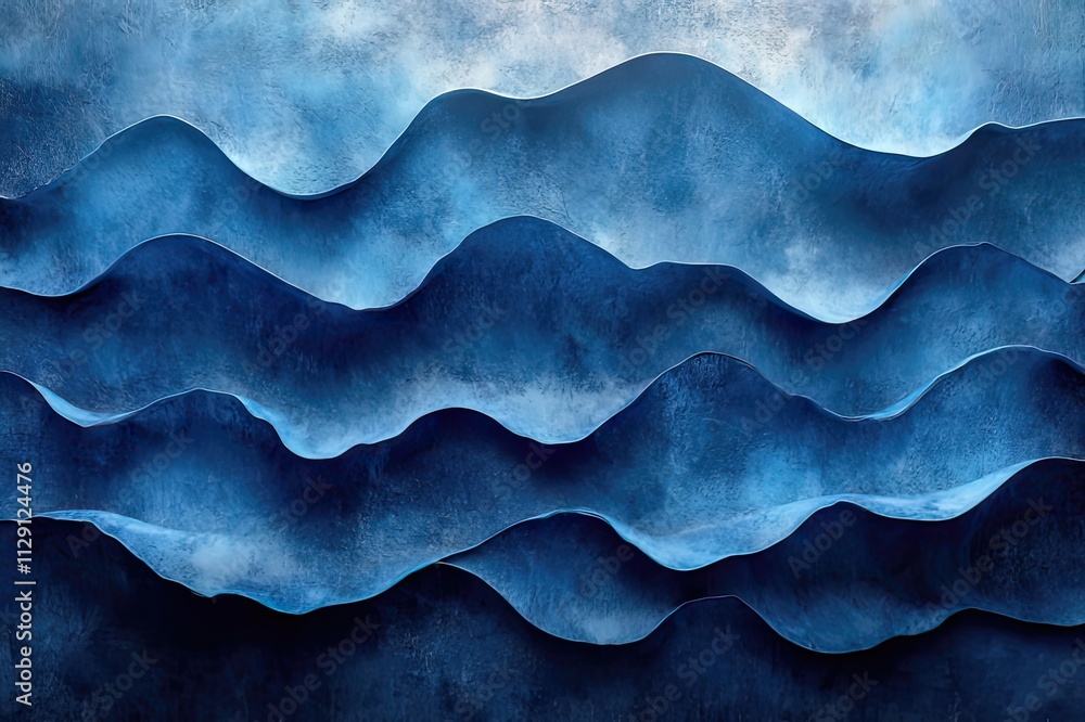 Poster Layers of deep blue waves capture the essence of tranquility and depth in an abstract ocean landscape. Generative AI