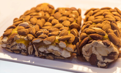 Turkish traditional lokum sweet delight with almonds