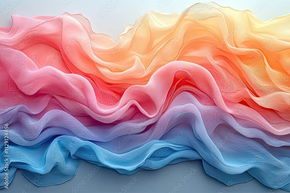 Poster Vibrant waves of fabric flow seamlessly in a gradient of soft colors, evoking a sense of calm and creativity. Generative AI