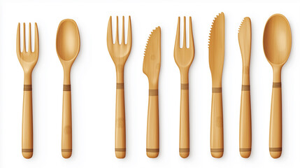 Bamboo cutlery set, isolated in white background