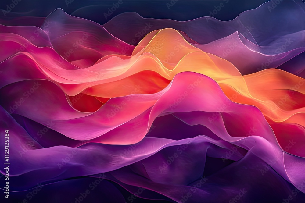 Poster Vibrant waves of color swirl together in a mesmerizing dance of light and texture, captured in an abstract composition. Generative AI