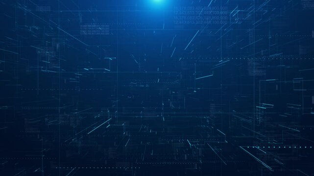 Global Network connected big data tunnel 3d Animation glowing nodes dots lines. Data flow futuristic Plexus science polygonal network technology business presentation artificial intelligence Ai 4K