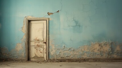 Abandoned Doorway in Dilapidated Building with Peeling Paint