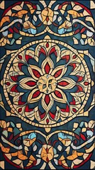 Abstract Mosaic Artwork Featuring Floral Mandala Design