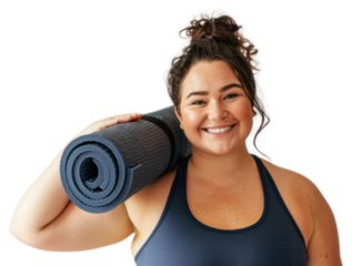 PNG Smiling woman holding yoga mat