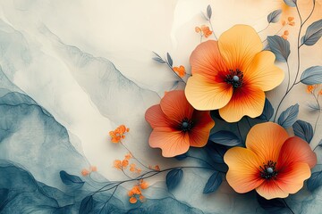 Vibrant blossoms come alive against a soft abstract backdrop with gentle colors and delicate details in a serene setting. Generative AI