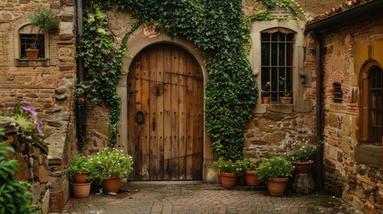 Naklejka premium Charming Rustic Doorway in a Picturesque Italian Village
