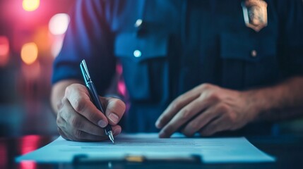 Police Officer Issuing a Legal Citation for a Violation with Documents