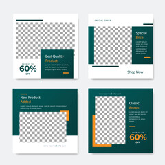 Set of 4 Editable Templates Social Media Instagram Design Post with Minimalist and Modern Style Green Color Theme. Suitable for Sale Banner, Branding, Promotion, Presentation, Advertising, Fashion