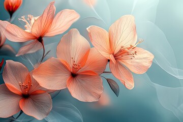 Obraz premium Blossoms of serenity capturing the delicate beauty of spring in a tranquil blue background. Generative AI