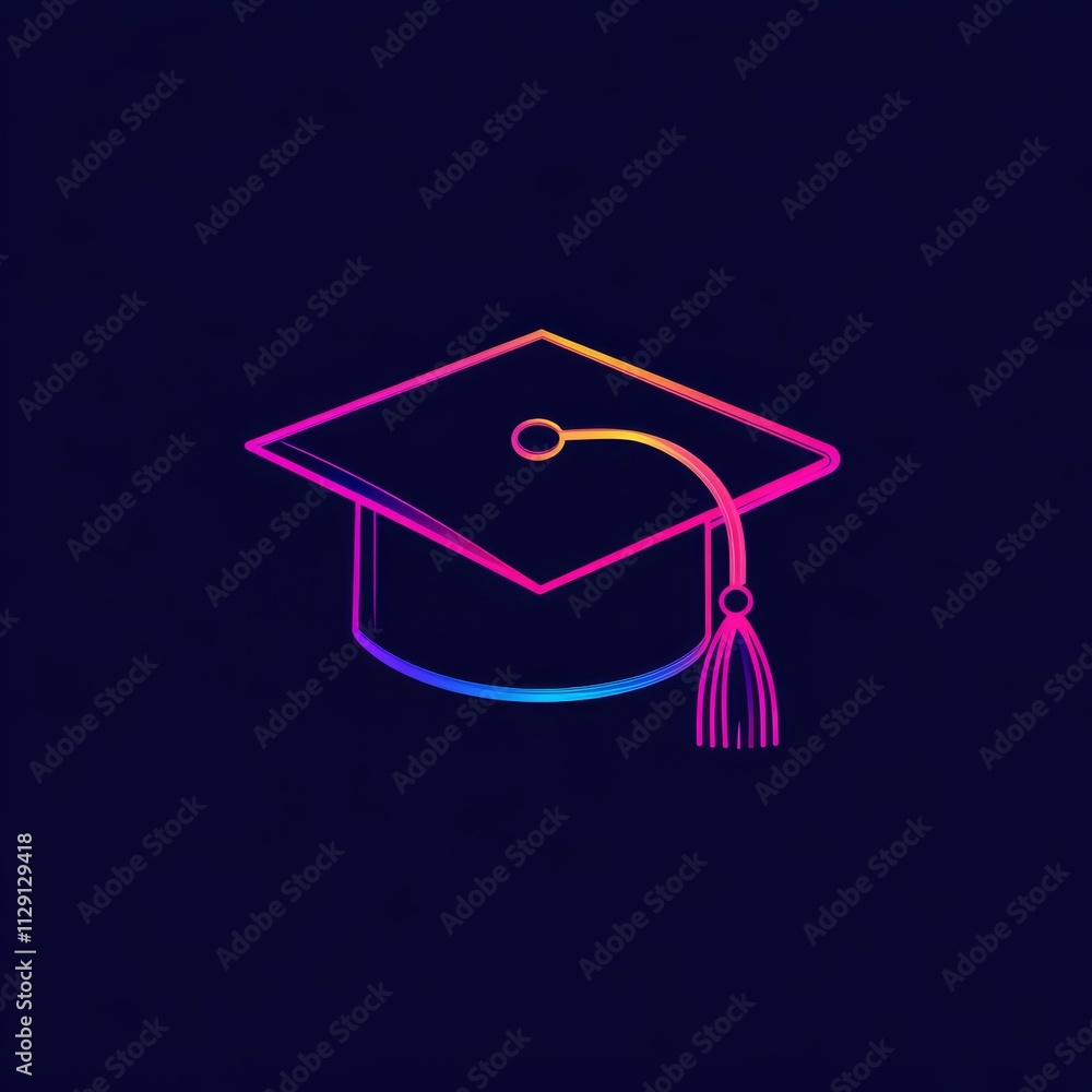 Poster one continuous line drawing of graduation hat logo emblem. study graduating cap logotype icon templa