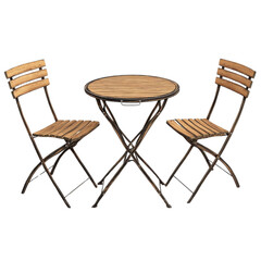 Folding table and chairs set, wooden slats, outdoor dining, modern design, compact furniture, stylish seating, patio decor, space saving, bistro style, versatile use