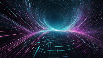 digital particles flow on blue technology background