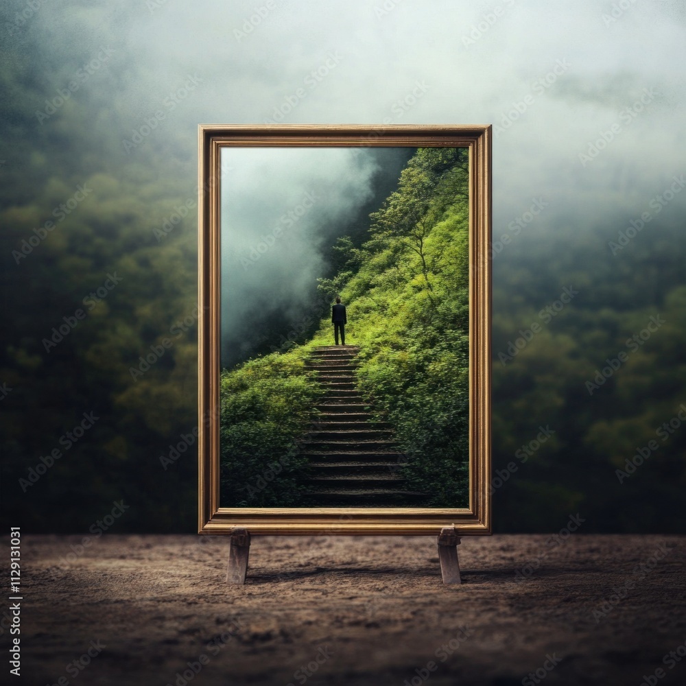 Poster exploring a mystical pathway enchanted forest digital art surreal environment scenic view journey of