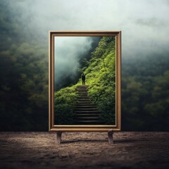 Exploring a mystical pathway enchanted forest digital art surreal environment scenic view journey of discovery