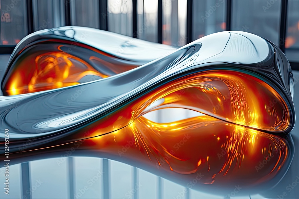 Aufkleber fluid curves and warm light create an inviting atmosphere in a modern indoor space. generative ai