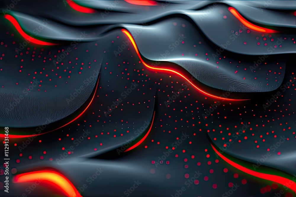 Poster waves of light and texture combine in a mesmerizing display of movement and color in a dark, digital