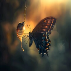 Butterfly Emerging from Chrysalis at Sunrise