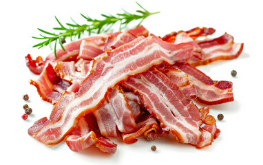 Obraz premium Raw smoked bacon isolated on a white background. Streaky brisket slices. With clipping path.