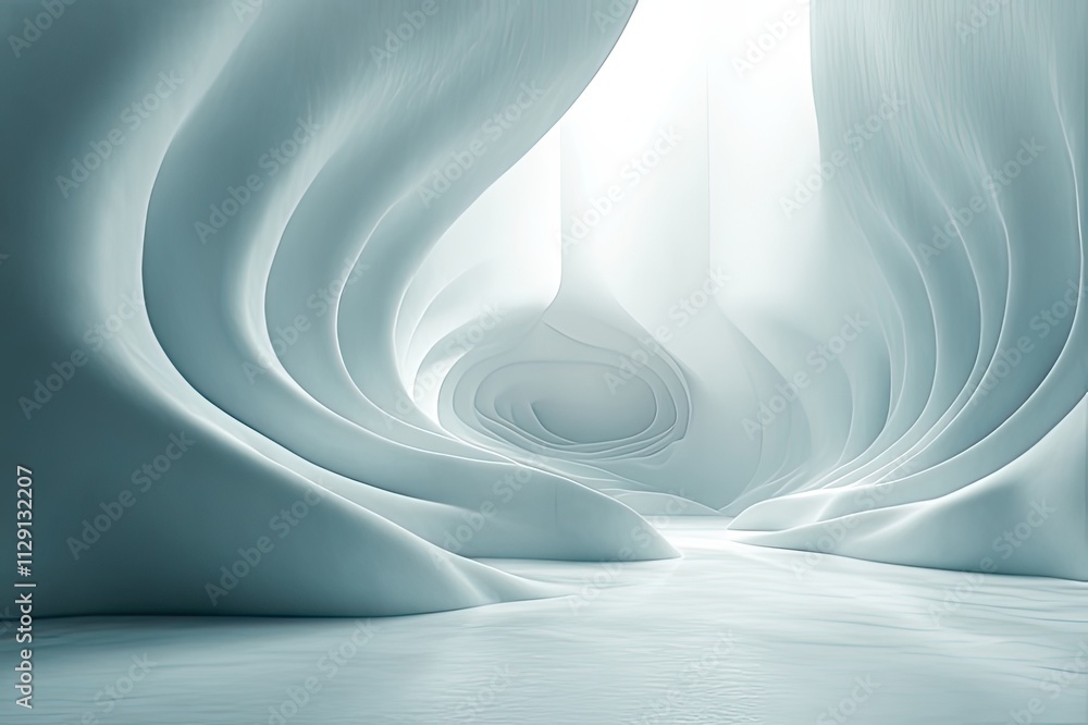 Poster curved ice formations create a surreal frozen landscape bathed in soft light. generative ai