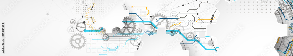 Poster Abstract technology concept. Circuit board, high computer color background. Vector illustration with space for content, web - template, business tech presentation.