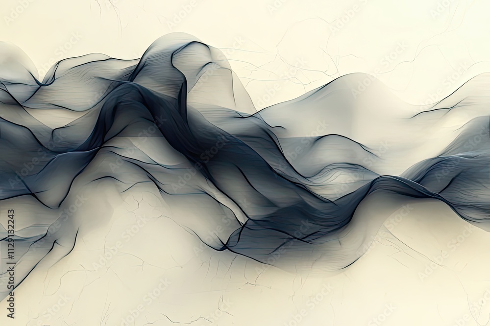 Poster elegant flowing lines of dark translucent fabric create a serene and atmospheric composition in soft