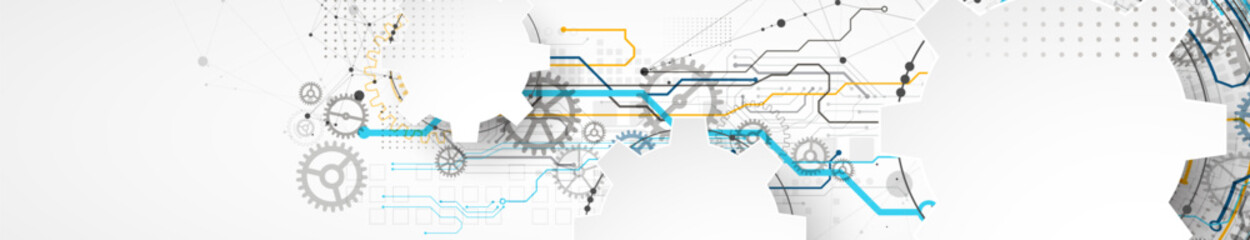 Abstract technology concept. Circuit board, high computer color background. Vector illustration with space for content, web - template, business tech presentation.