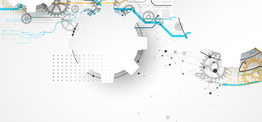 Abstract technology concept. Circuit board, high computer color background. Vector illustration with space for content, web - template, business tech presentation.