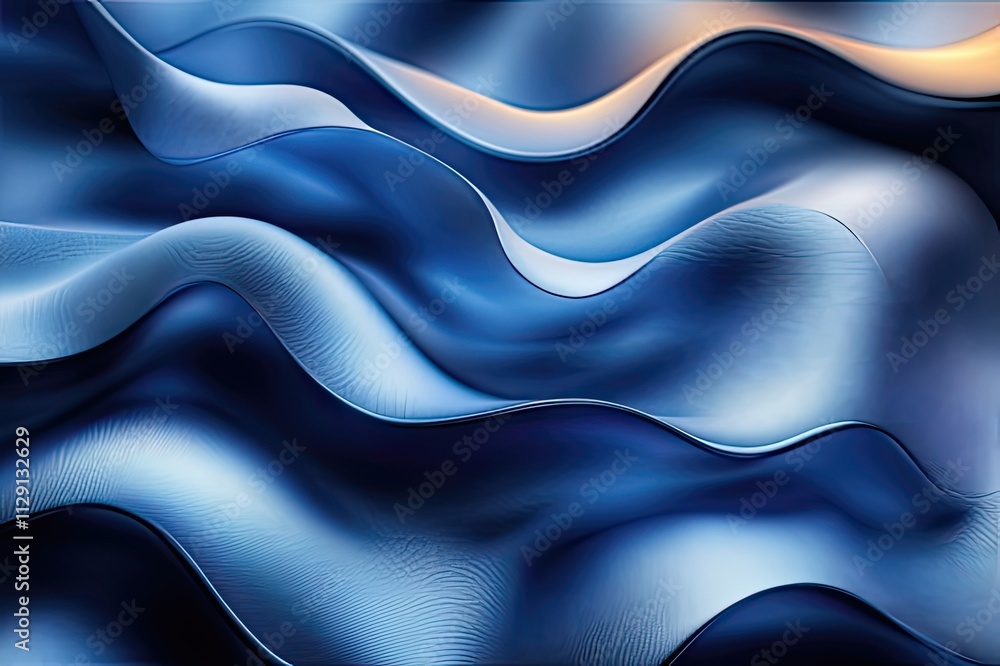Poster flowing blue waves of silk shine under soft light, creating an abstract ocean of elegance and tranqu