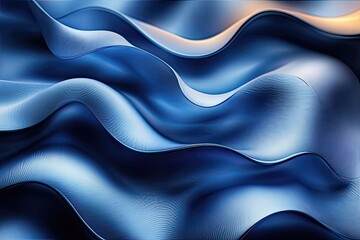 Obraz premium Flowing blue waves of silk shine under soft light, creating an abstract ocean of elegance and tranquility in the fabric's curves. Generative AI