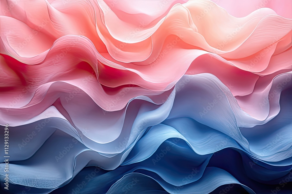 Poster flowing layers of pastel fabric create an enchanting texture in soft hues of pink and blue. generati