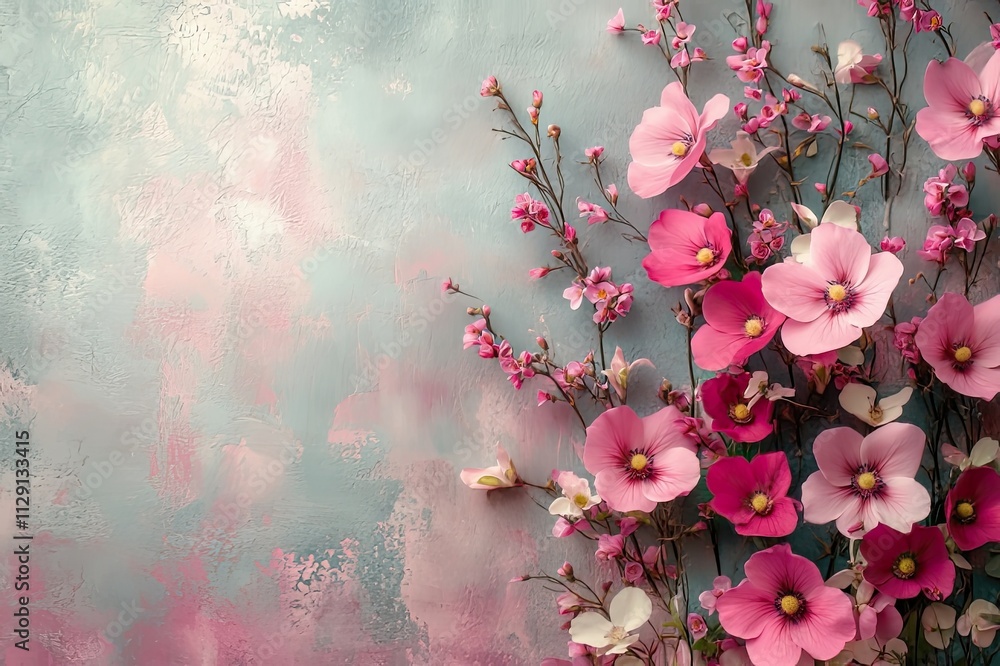 Aufkleber colorful blossoms create a vibrant spring display against a soft textured background in a charming a