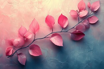 Delicate pink leaves gracefully arranged on a textured background illuminate the beauty of nature in artistic expression. Generative AI