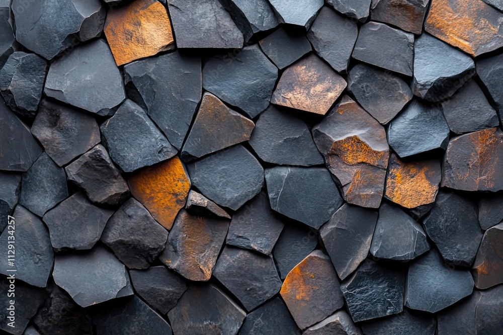 Aufkleber unique arrangement of dark stones with rustic tones enhancing artistic wall design in modern archite