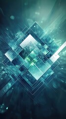 Abstract Teal Geometric Design Featuring Intersecting Squares