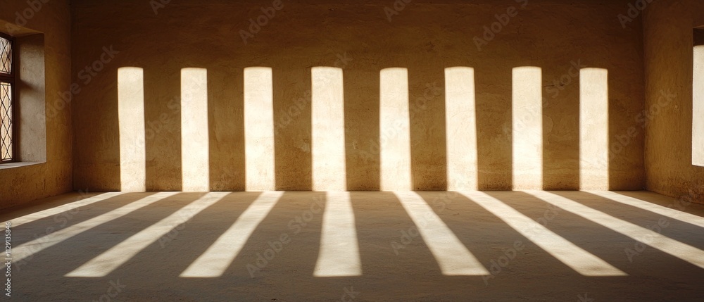 Poster sunlight patterns creating shadows in an empty room minimalist interior architectural photography tr