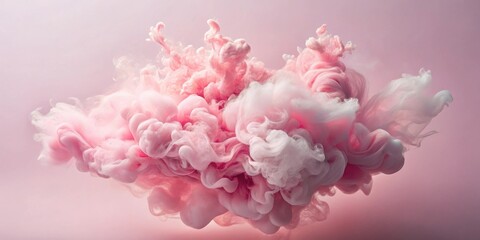 Fototapeta premium Abstract Pink and White Ink Swirl in Water Against a Soft Pink Background