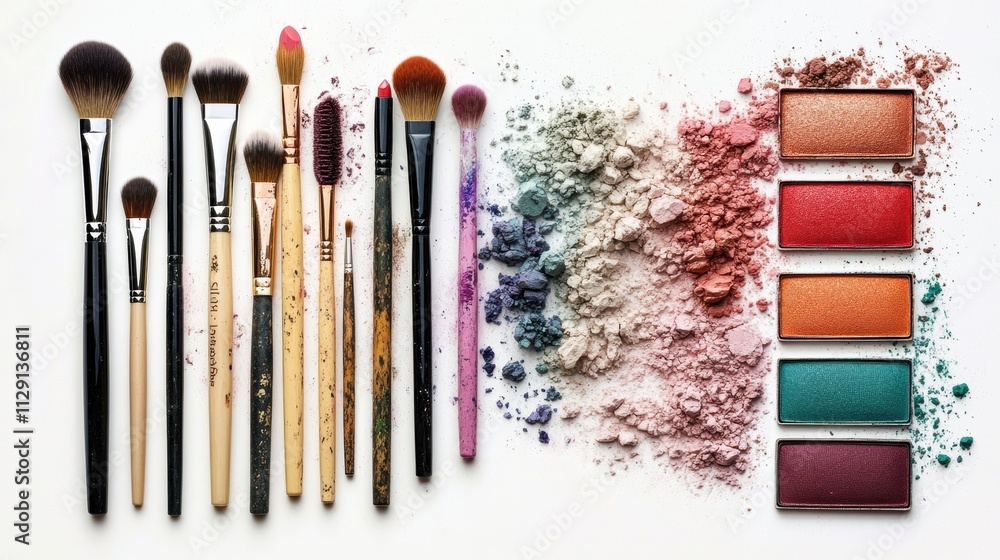 Aufkleber assorted makeup brushes and colorful eyeshadows are arranged artistically, inviting creativity for m