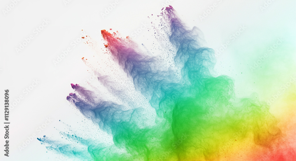 Poster color powder explosion creating abstract background in vibrant hues and dynamic patterns