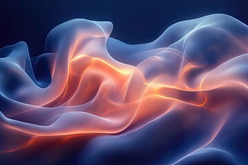 Obraz premium Ethereal waves of color dance in a mesmerizing display of light and fluidity amidst a deep blue backdrop. Generative AI