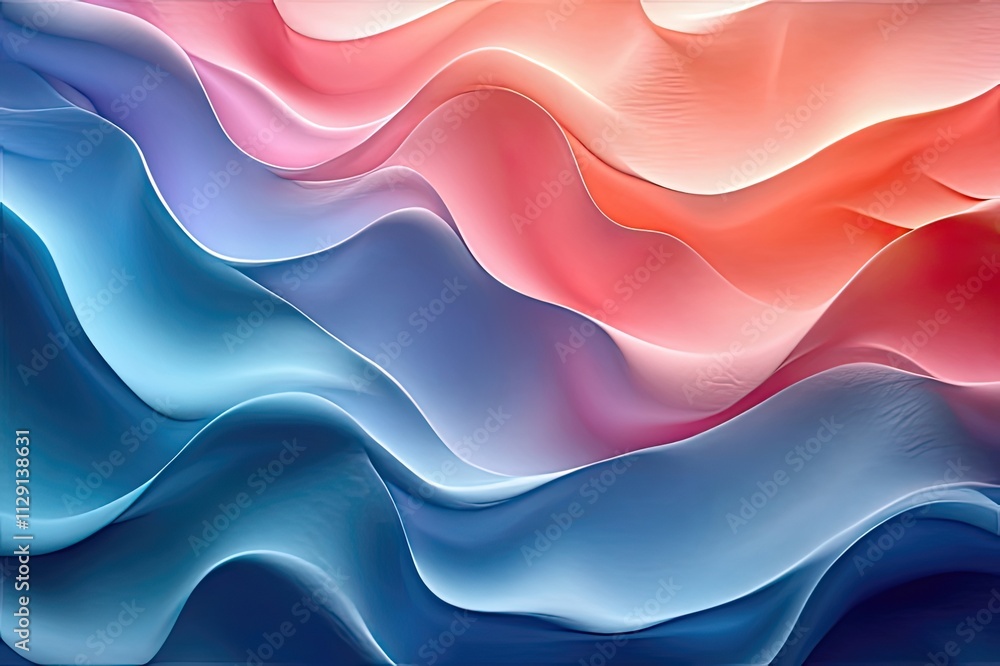 Poster Fluid waves of color blend beautifully in a captivating abstract design evoking tranquility and movement in art. Generative AI