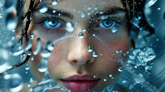 A stunning video featuring a close up of a beautiful woman face with a dynamic splash of water symbolising elegance freshness and natural beauty suitable for cosmetics advertising