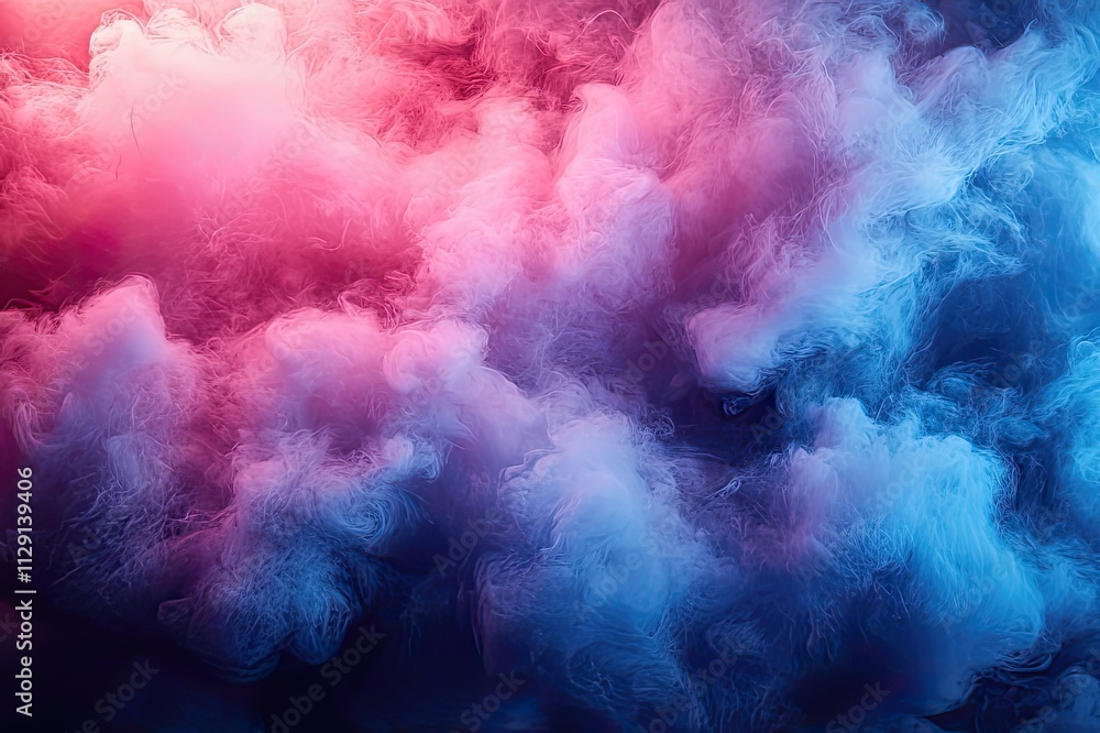 Poster Swirling clouds of pink and blue smoke create a mystical atmosphere in an artistic display of color and texture. Generative AI