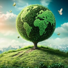 Eco Friendly, Ecology and Green Energy Concept, Sustainable development and Alternative Clean Energy,Vector Illustration