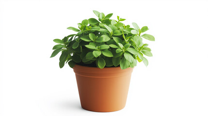 Fototapeta premium Small indoor plant in a terracotta pot, isolated in white background