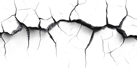 Cracked white background wall crack texture distressed cracked surface grunge wall cracked pattern on white and transparent background.