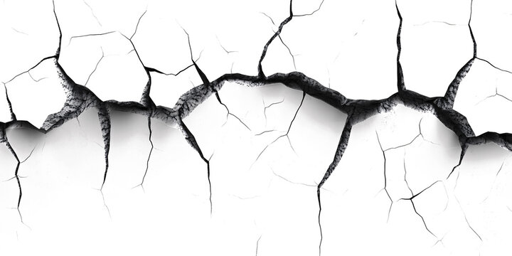 Cracked white background wall crack texture distressed cracked surface grunge wall cracked pattern  on white and transparent background.